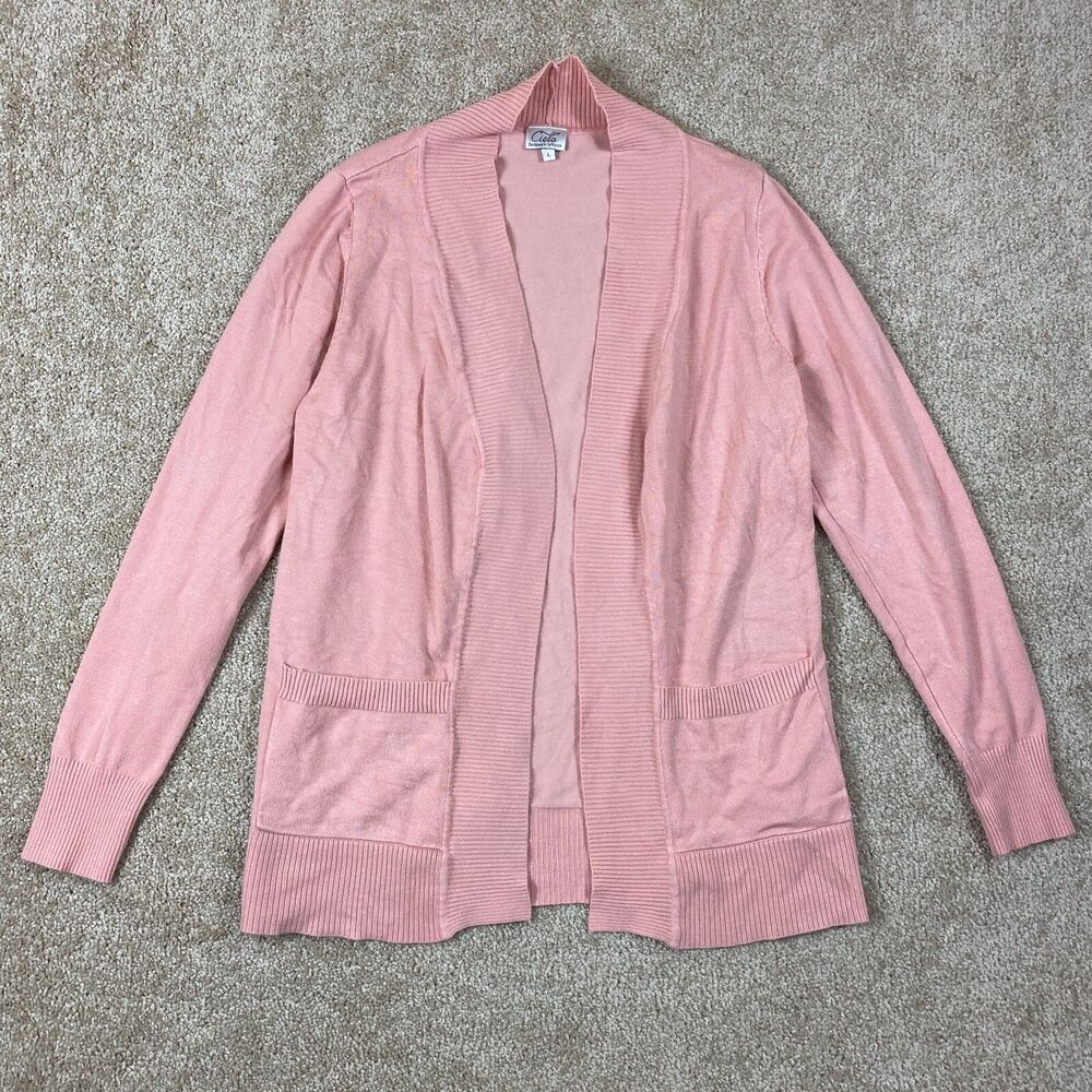Cielo Cardigan Sweater Womens L Pink Open‎ Front Long Sleeve Boho Hippie Granny